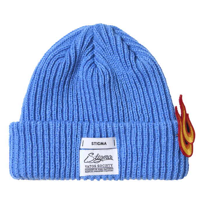 FLAME PATCH EMBROIDERED BEANIE KHAKI/ ORANGE / SKY BLUE /  BLACK