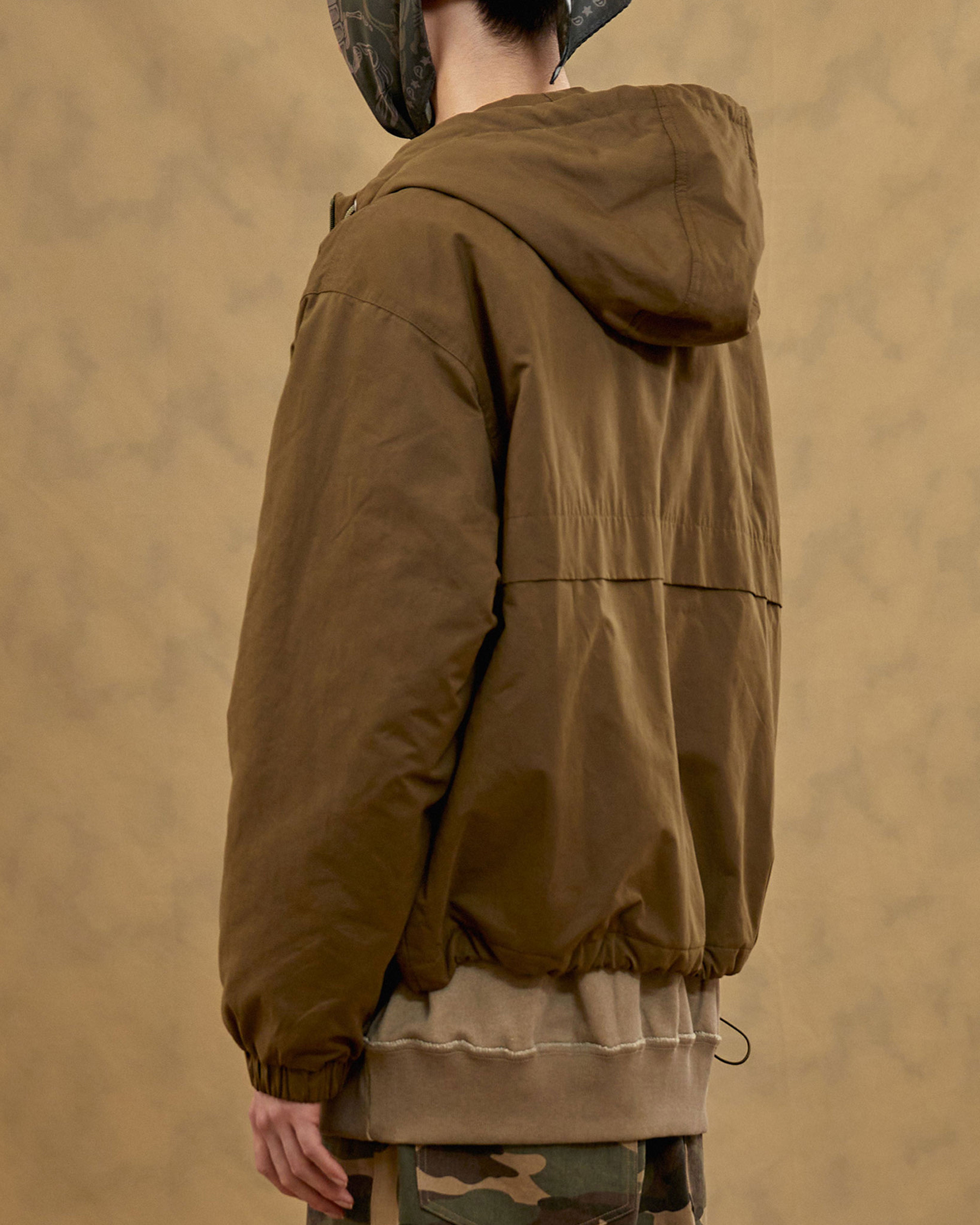 Paneled Puffer Jacket (Khaki)