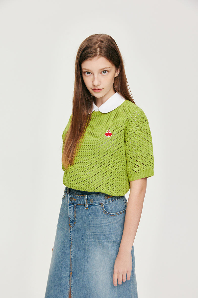 UNI SMALL CHERRY SHORT SLEEVED KNIT KS [GREEN]