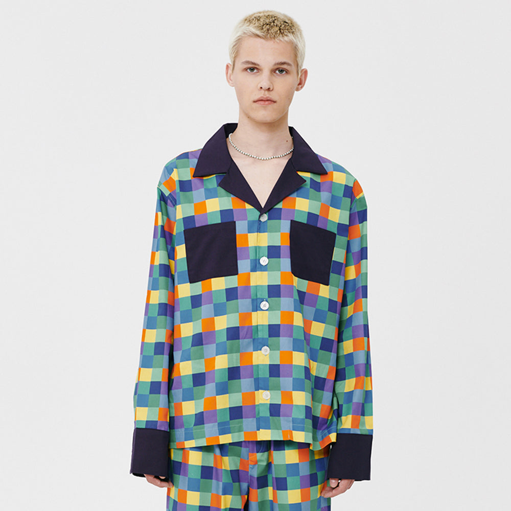 (M) Cheerful Grid PJ Shirts