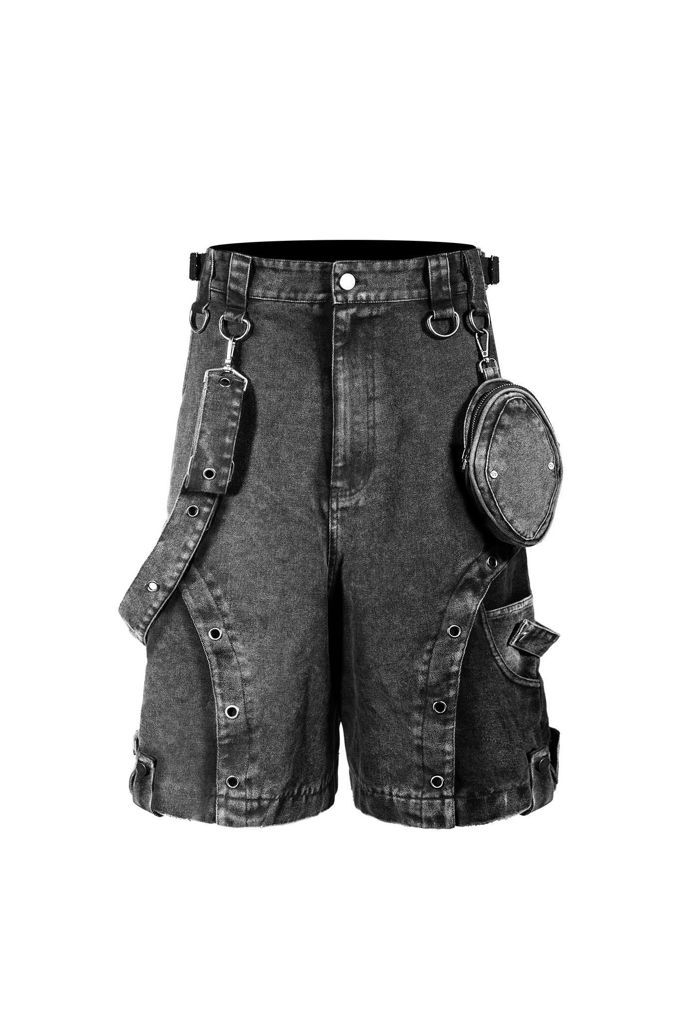heavy washed three-dimensional waist bag streamer pants casual shorts
