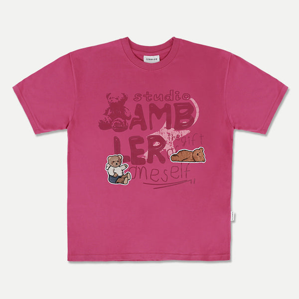 AMBLER 男女共用 Bear Patch オーバーフィット 半袖 Tシャツ AS1106