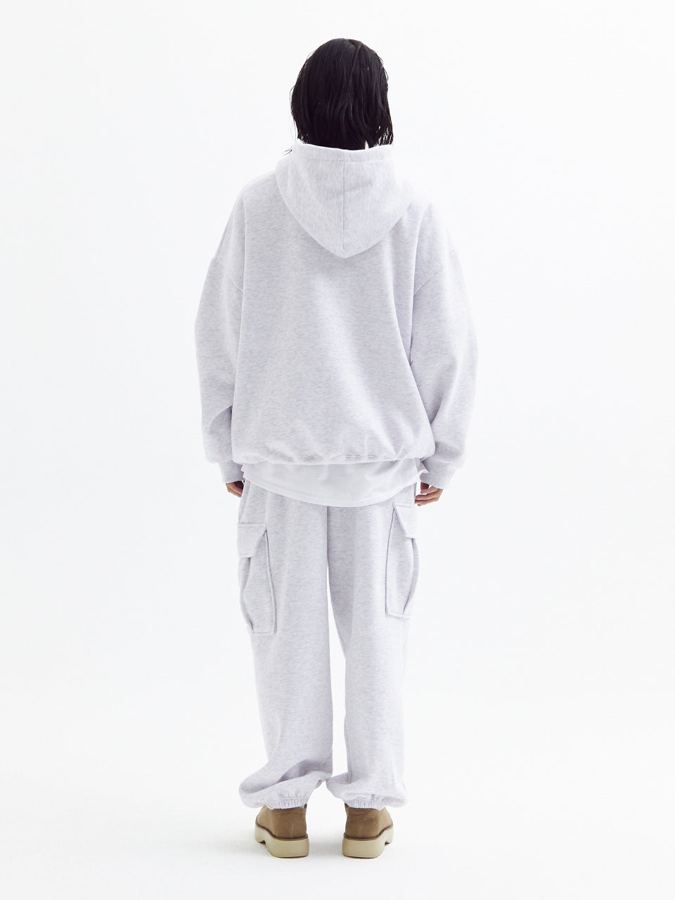 Balloon over cargo fleece jogger pants White Melange