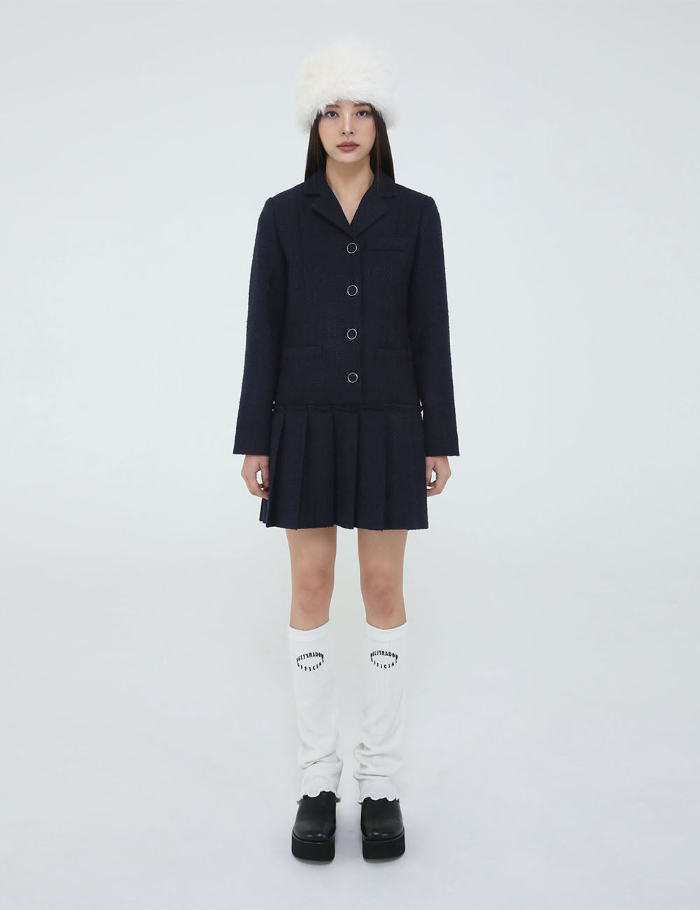 TWEED KARA DRESS(NAVY)