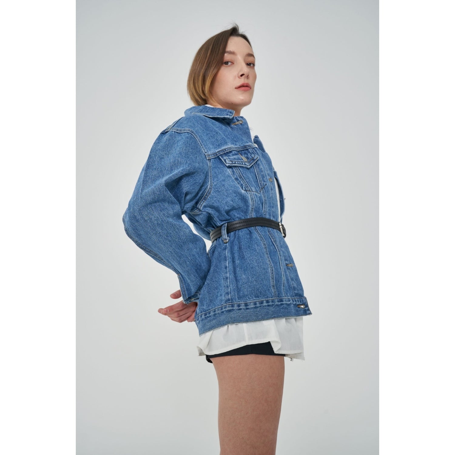 SEMI OVER FIT BELT SET DENIM JACKET [1000]