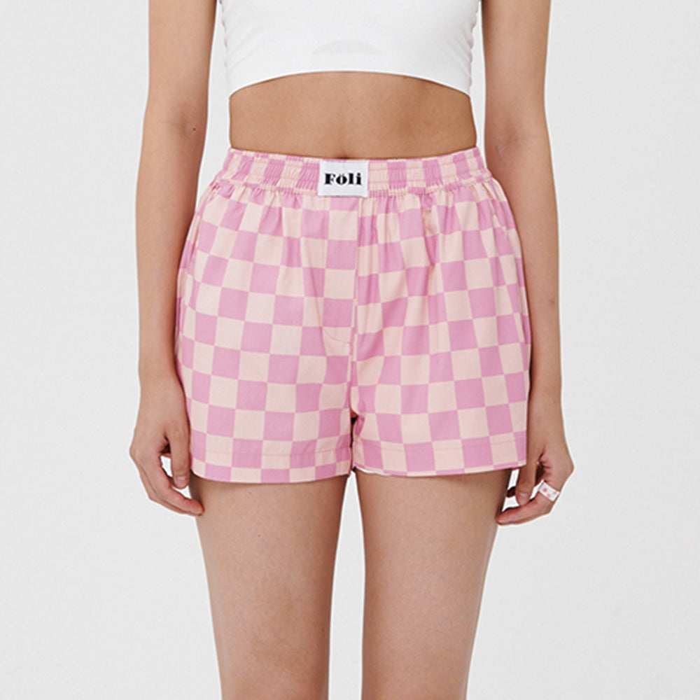 (W) Pink Grid PJ Shorts