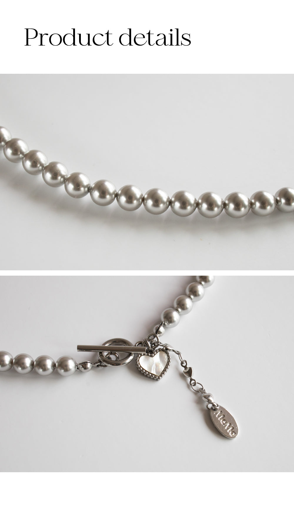 Heart point silver pearl necklace