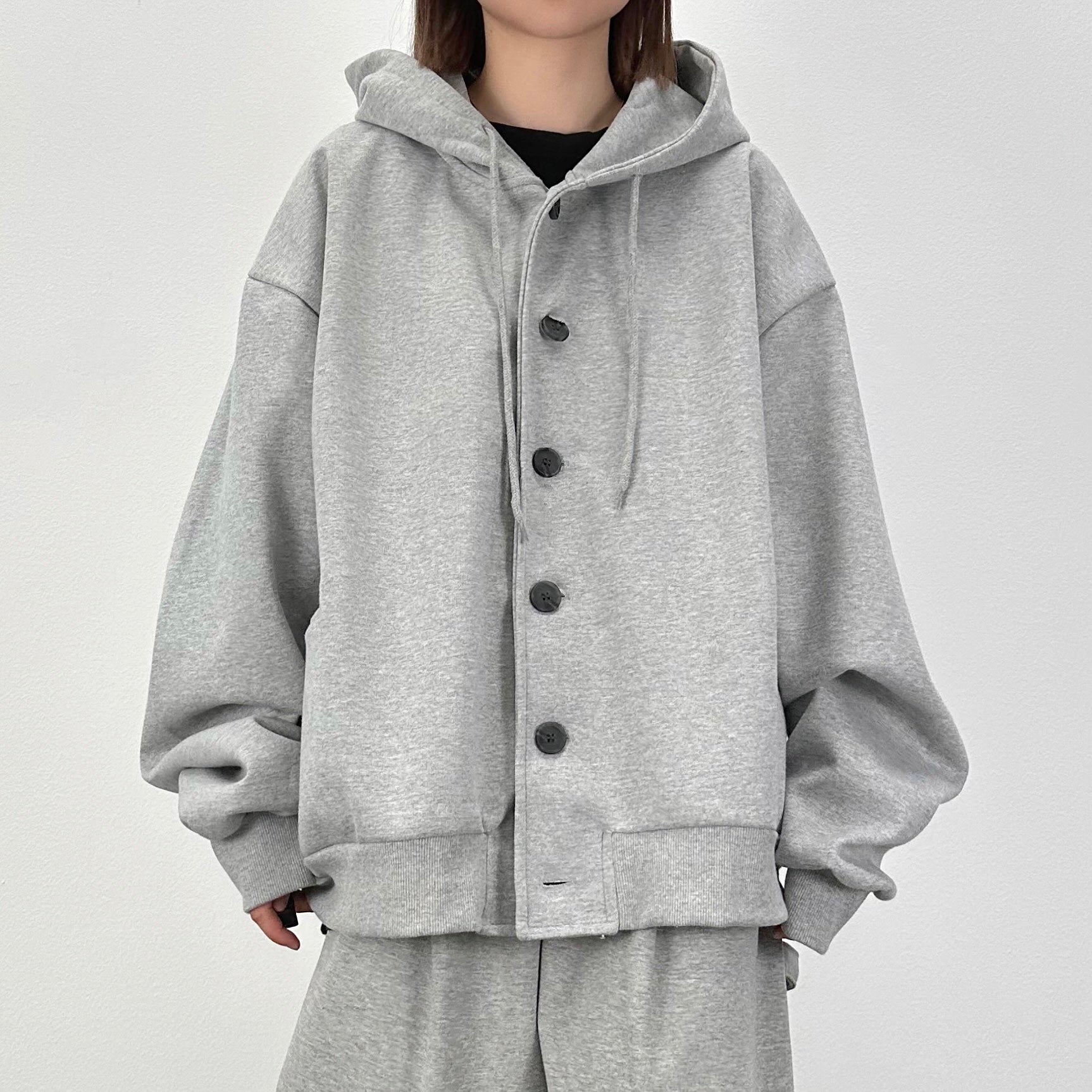 Button cotton hooded jacket