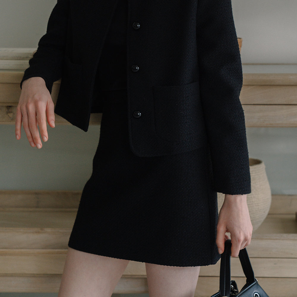 Minimal Tweed Skirt - Black