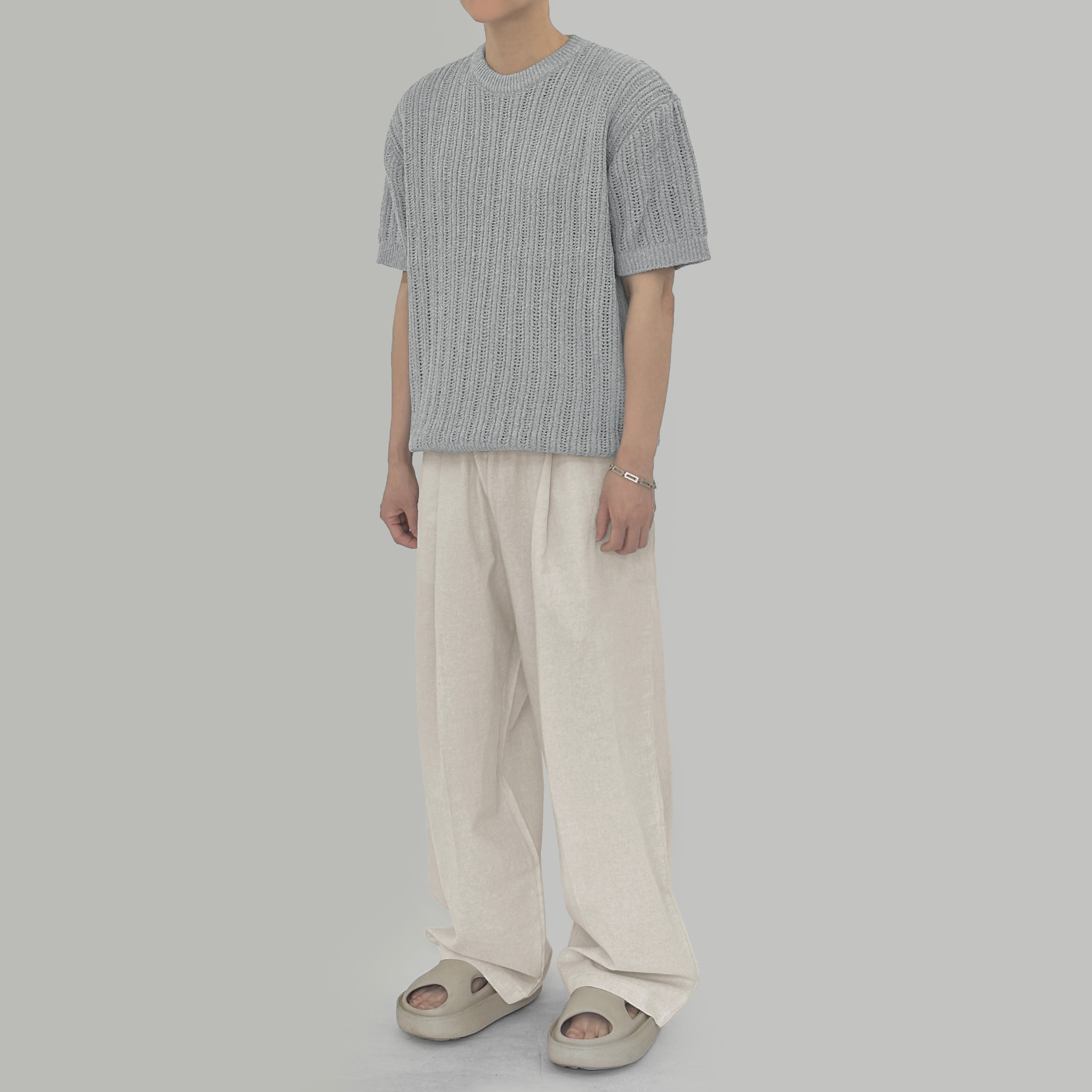 Banding linen wide pants