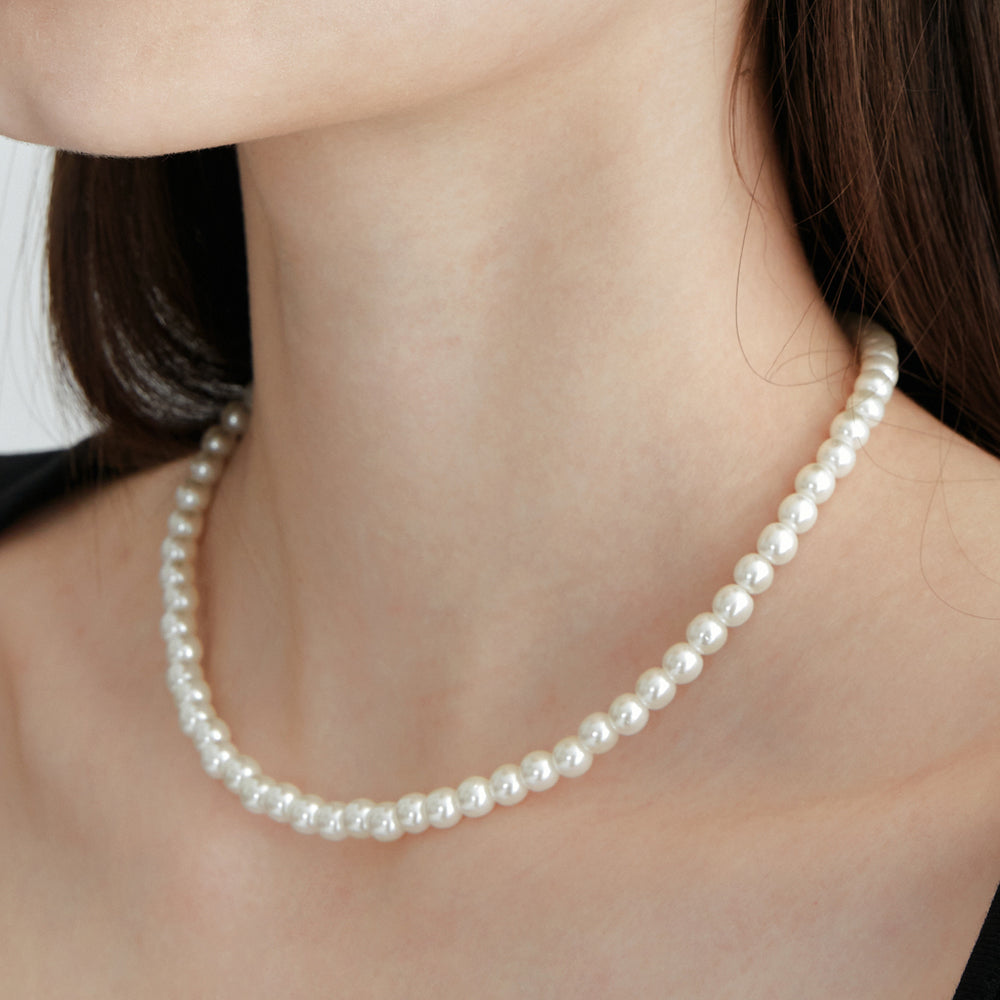 [925 SILVER] 6mm Basic Pearl Necklace