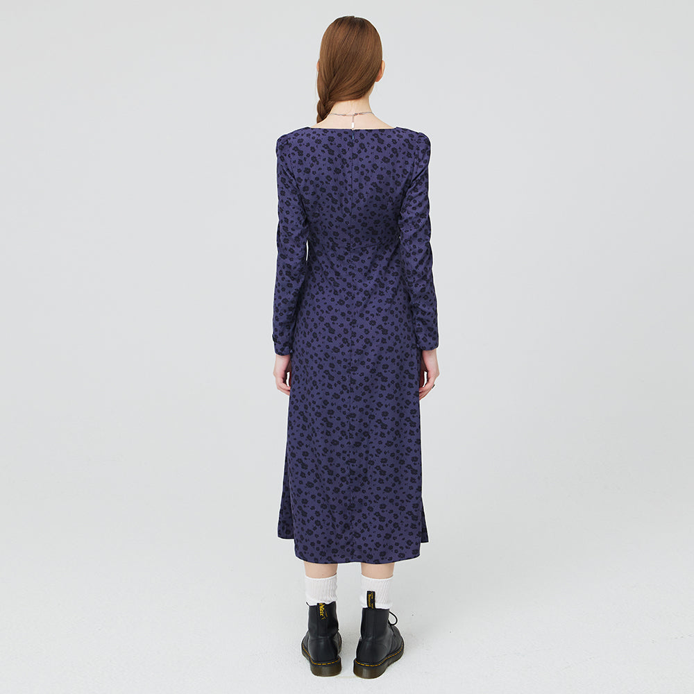 SQUARE NECK LONG DRESS _ NAVY