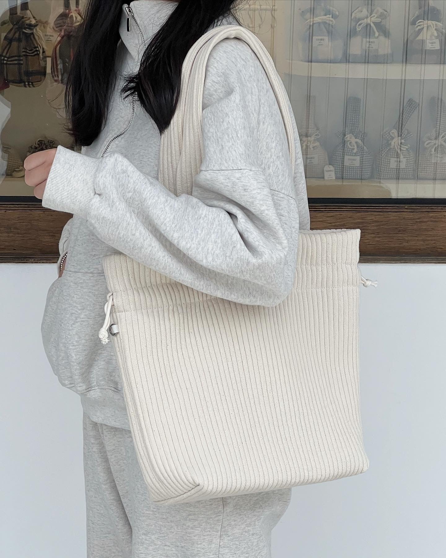 Ribbed fabric String bag