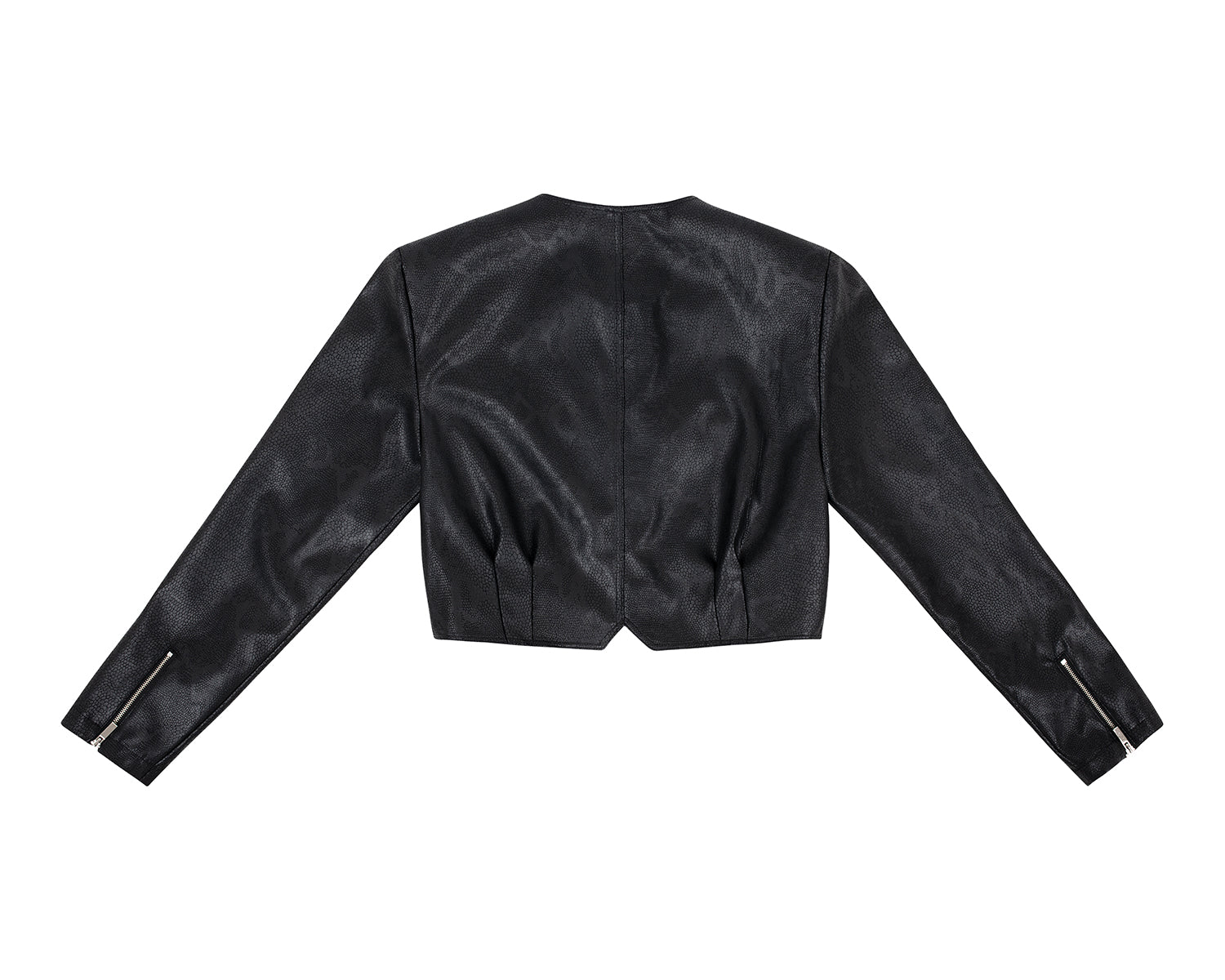 Faux-Leather Cropped Zip-Up Jacket _ Black