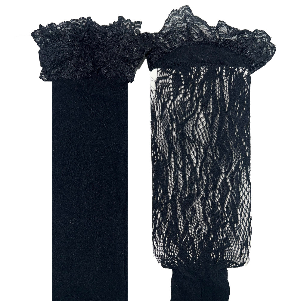 Black Cancan Ribbon Skirt Lace Stocking Set (Black)