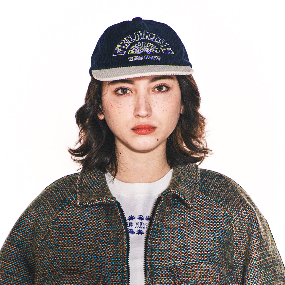 WEIRD SEMICIRCLE CORDUROY FLAT BRIM CAP (NAVY)