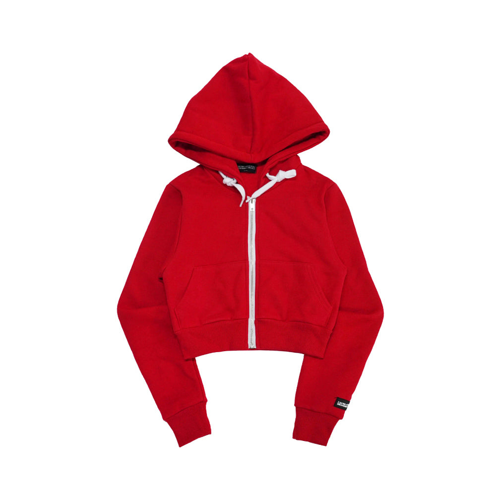 LOGO PATCHED CROP ZIP-UP HOODIE - RED