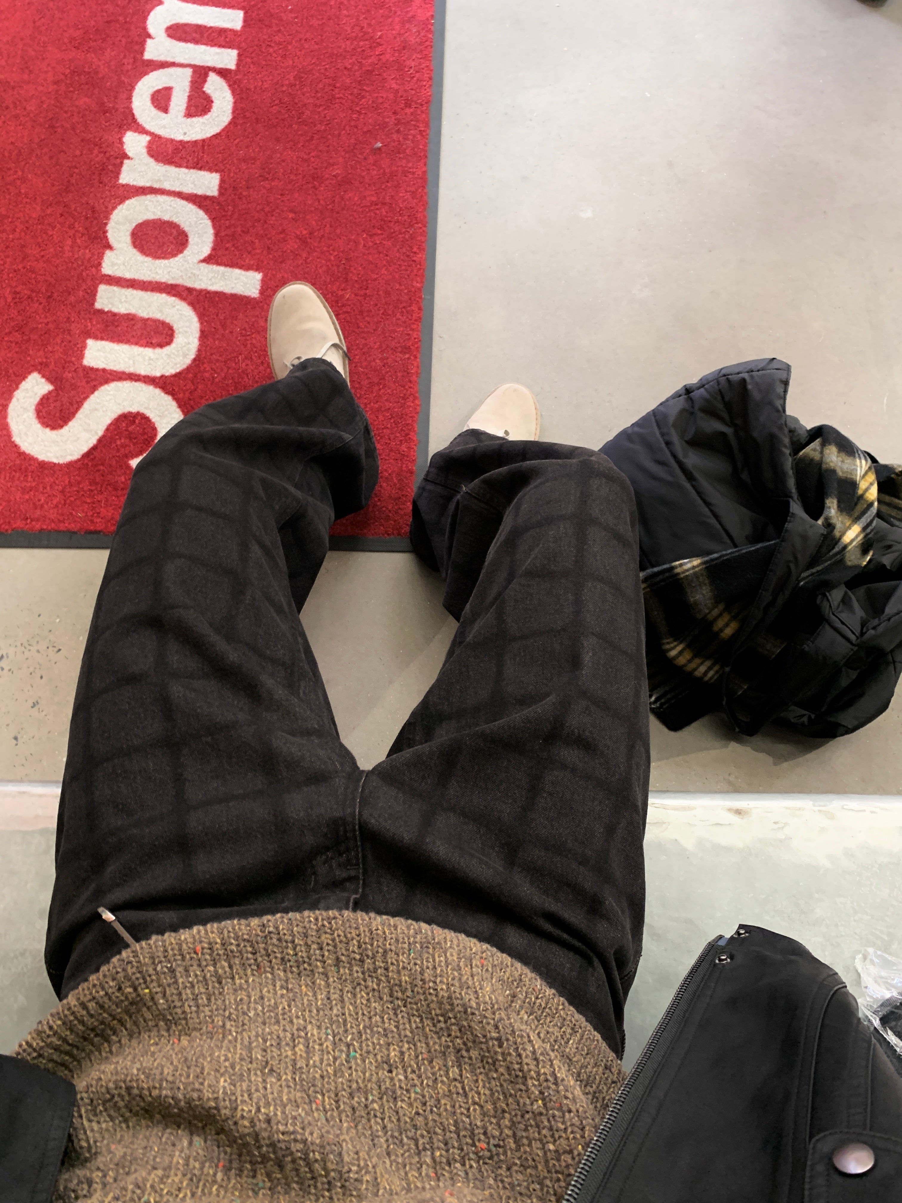 Burnt check denim pants