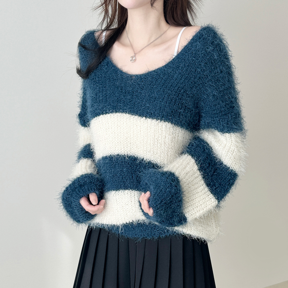 Sheath Stripe Off Shoulder Knitwear