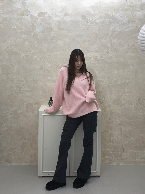 Milky pink angora loose fit knit