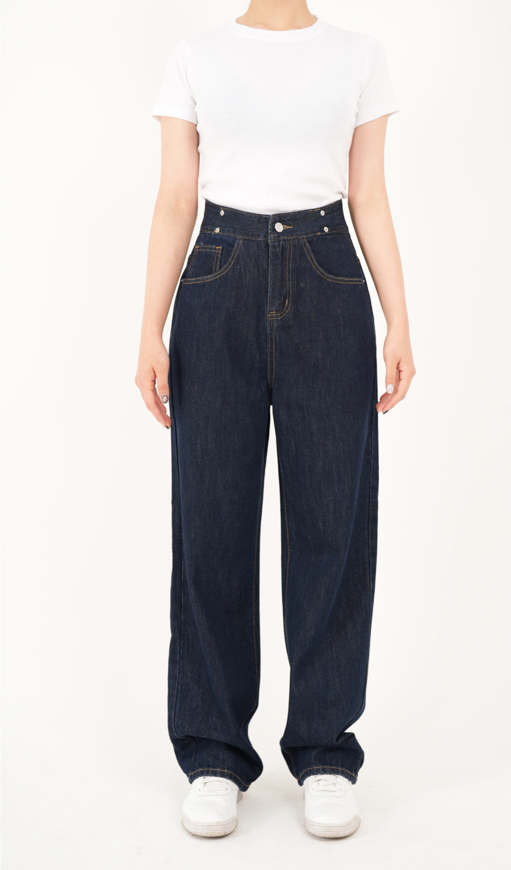 RED VELVER WENDY WORN HIGH WAIST DEEP BLUE WIDE FIT SUSPENDER DENIM PANTS [16636]