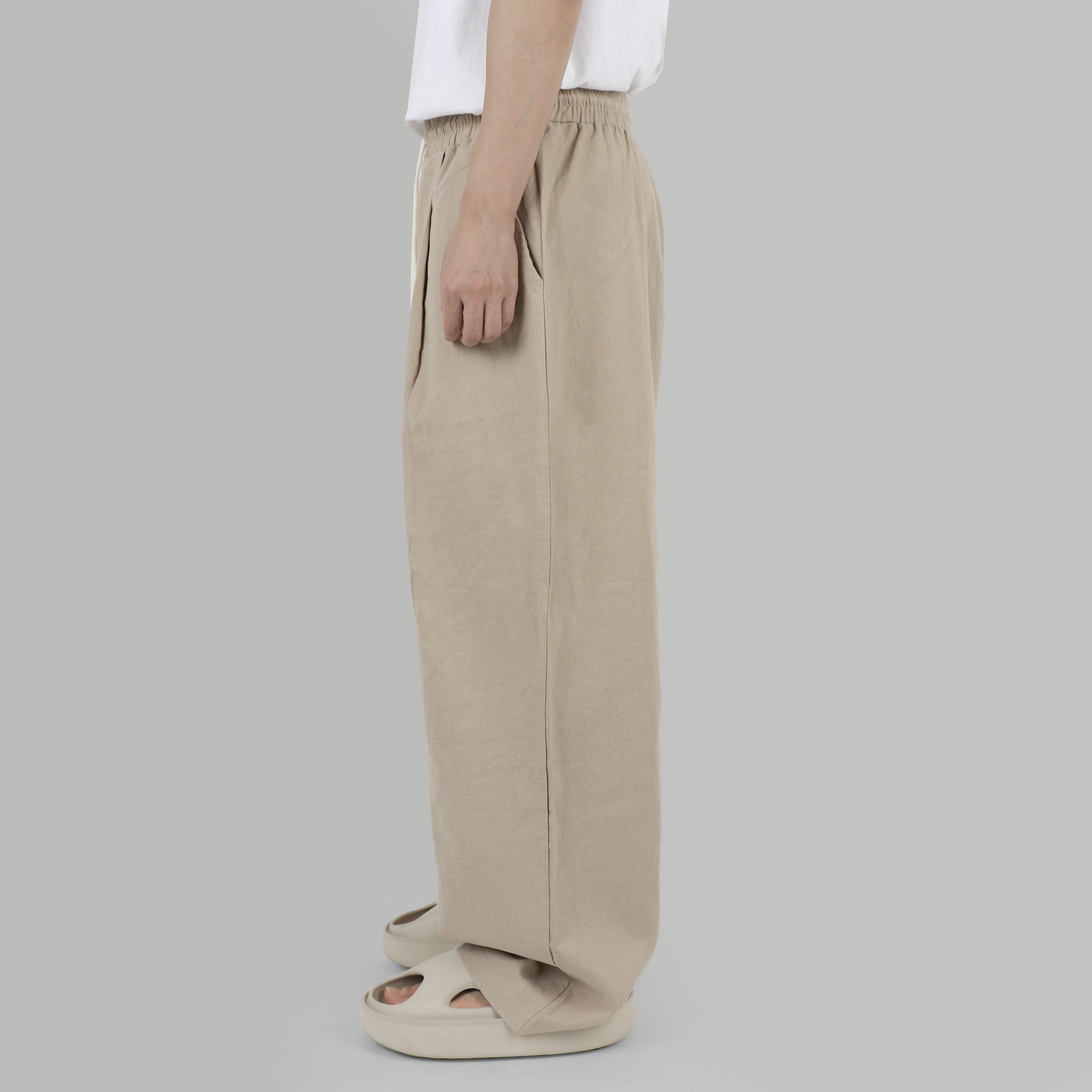 Banding linen wide pants