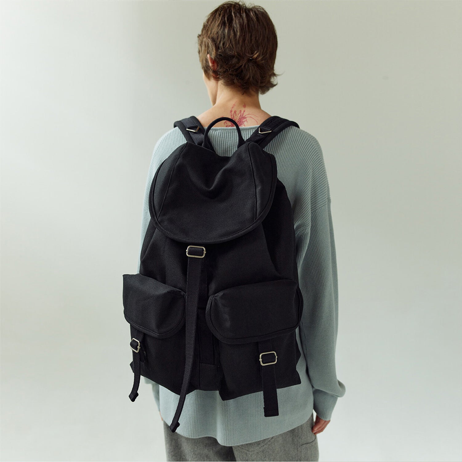 [After Pray Edition] 2-Pocket Cotton Cargo Rucksack (Black)