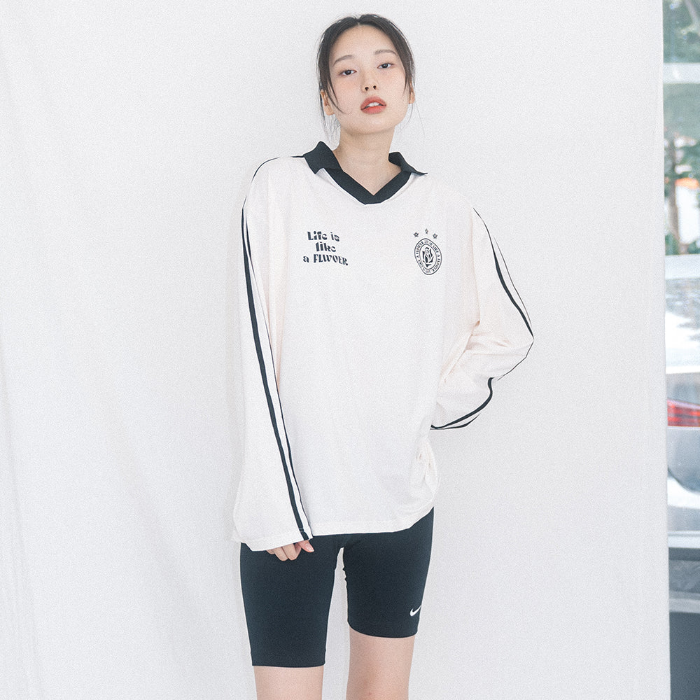 UNIFORM V-NECK JERSEY L/S TEE(IVORY)