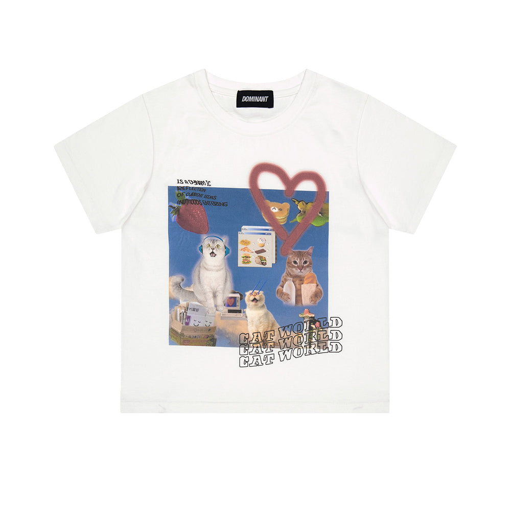 Cat World Crop Tee White