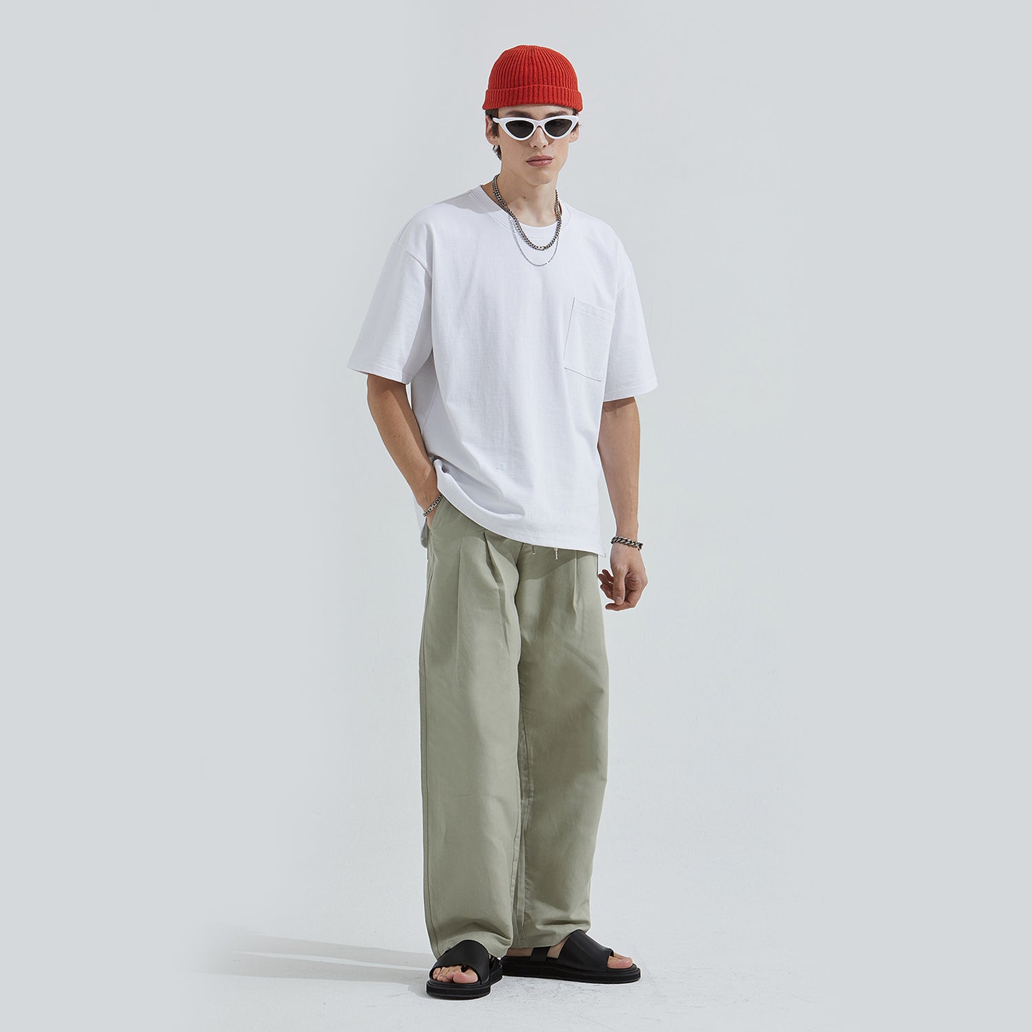 Linen Two-tuck Balloon Pants  (KHAKI GRAY)