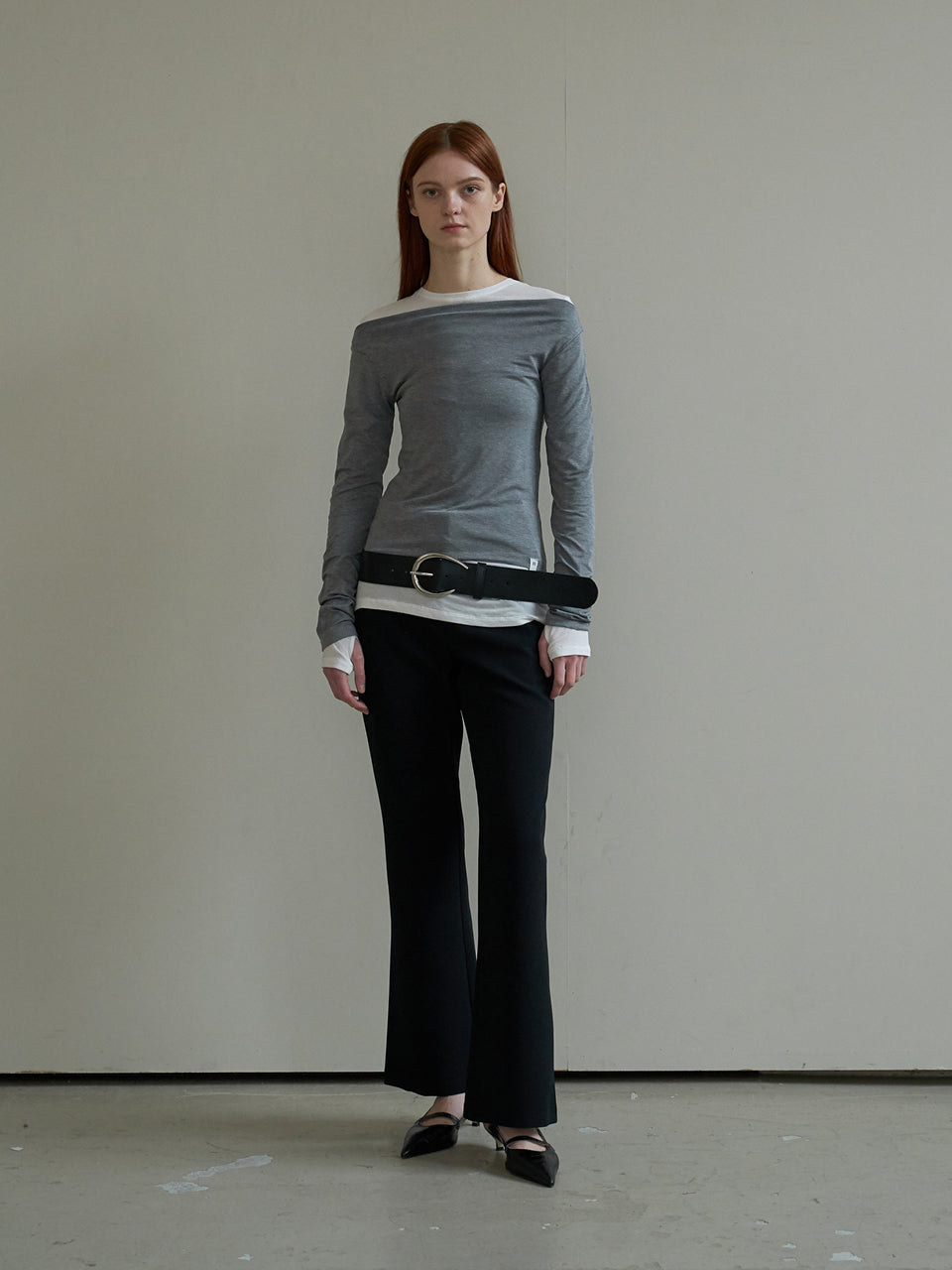 Soft Boat Neck Slim Tee Gray