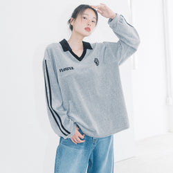 OVERSIZE VELOUR V-NECK L/S TEE(GREY)