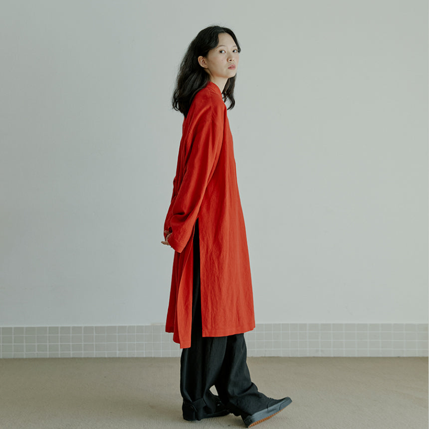 unisex linen long shirts red