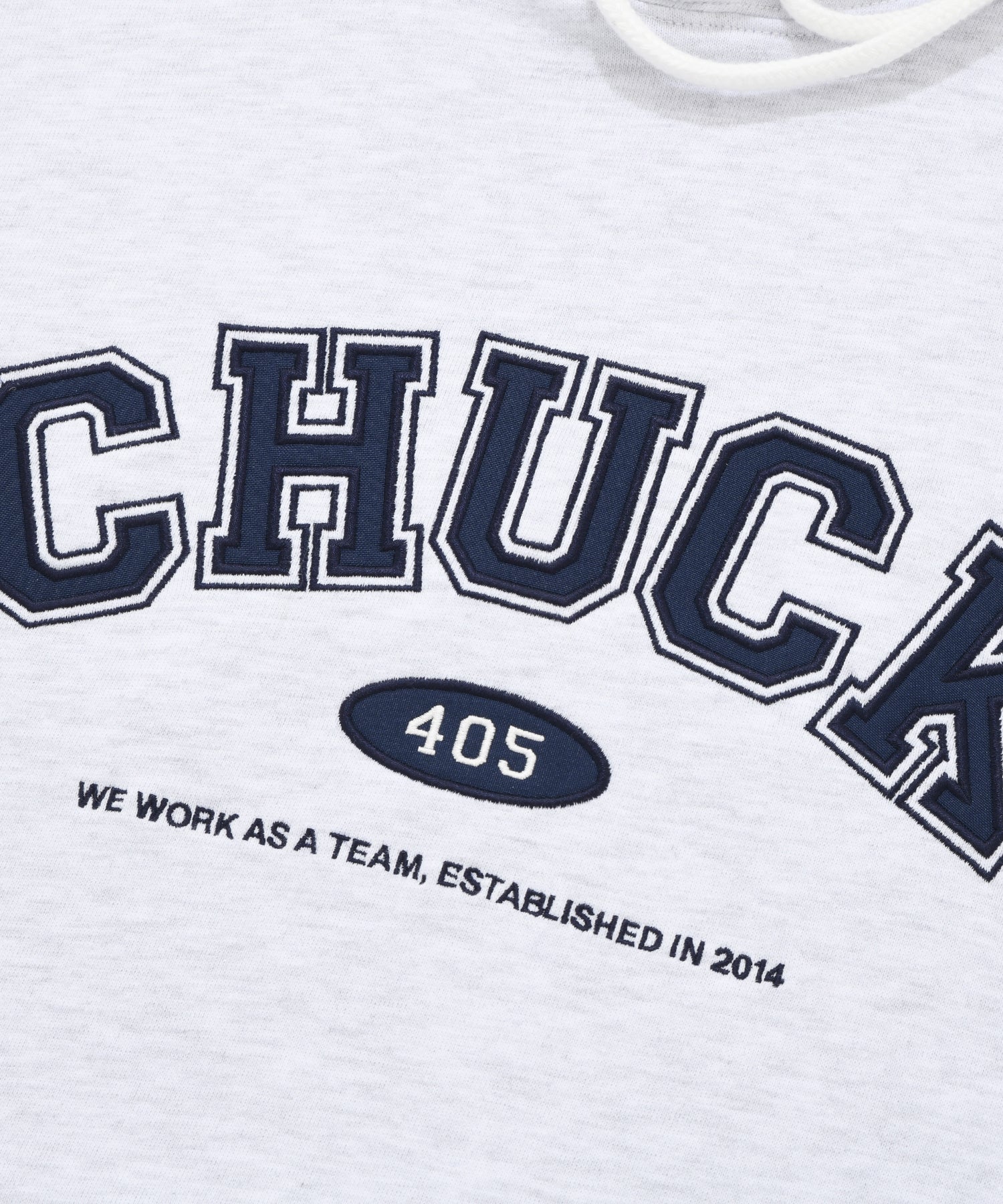 CHUCK アプリケアーチロゴフーディ / [Winter Ver.] CHUCK APPLIQUE ARCH LOGO HOODIE (LIGHT GRAY&NAVY)