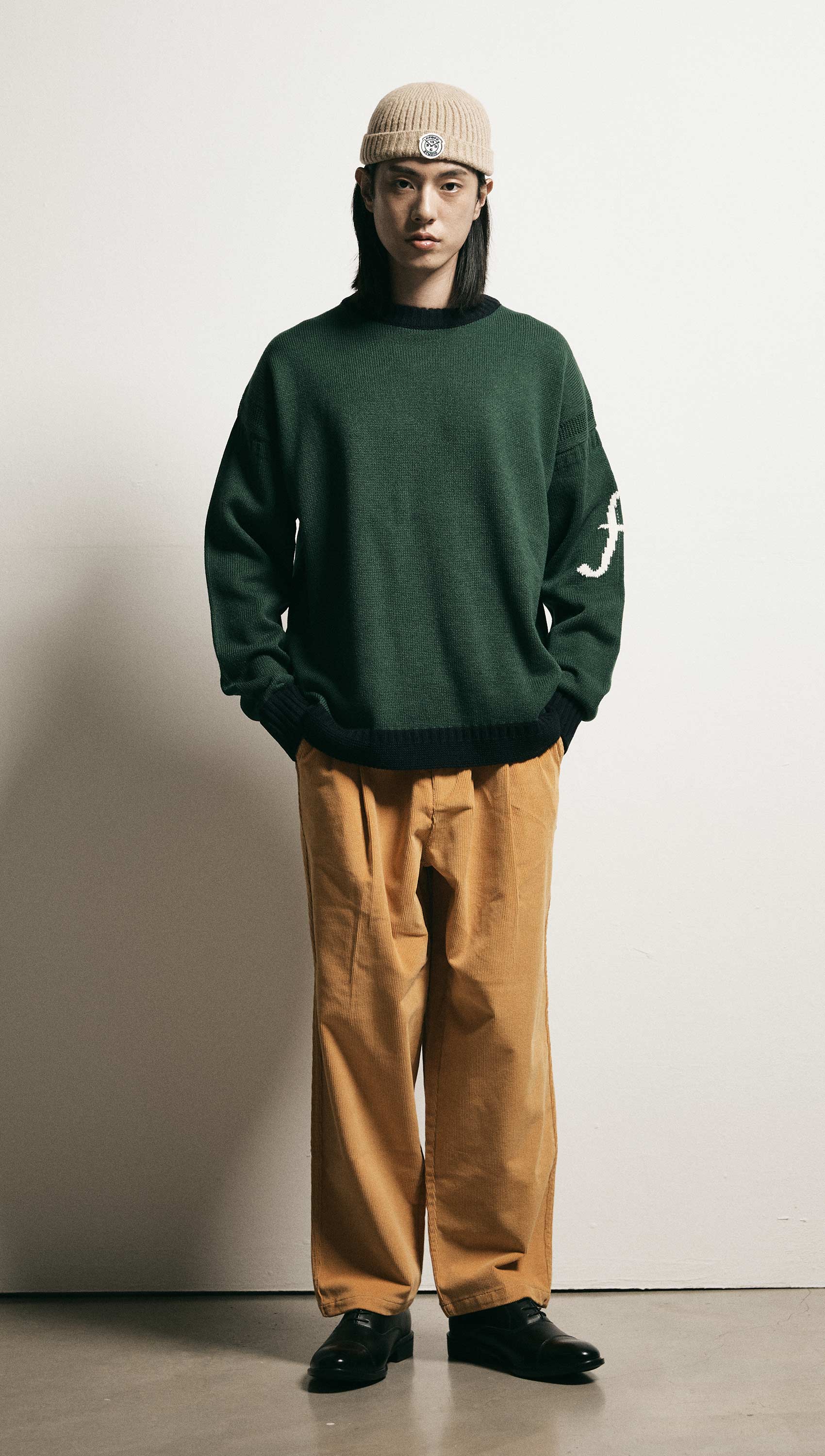 Corduroy wide banding pants (Mustard)