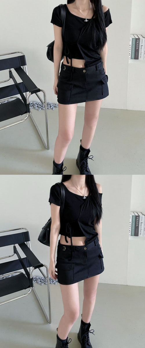 cargo low waist mini skirt (2color)