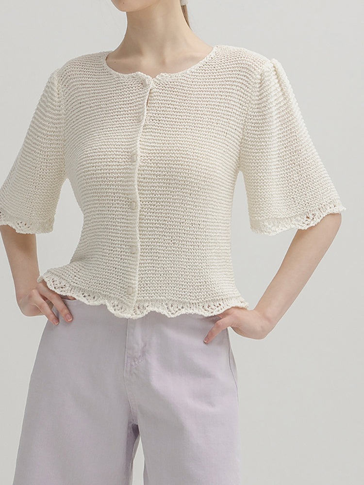 (CD-1971) Feminine Puff Knit Cardigan