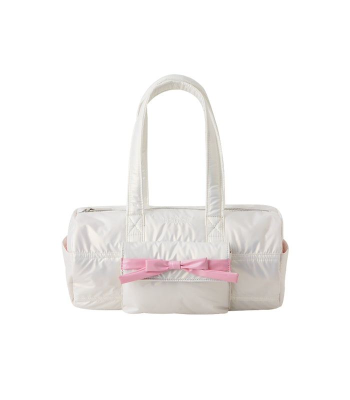 glossy ribbon duffle bag_white