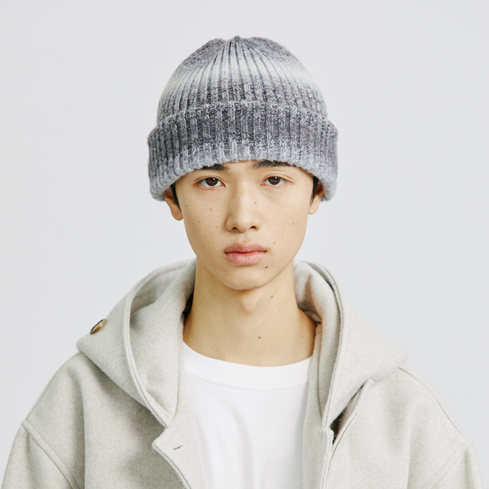 WOOL BLENDED KNIT GRADATION BEANIE GREY