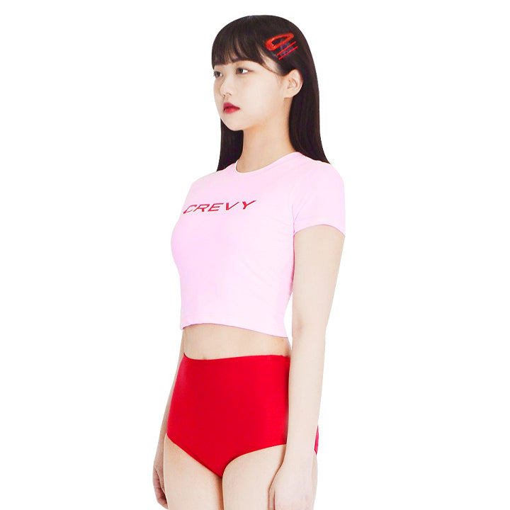 crevy logo crop spandex short sleeve tee (light pink)