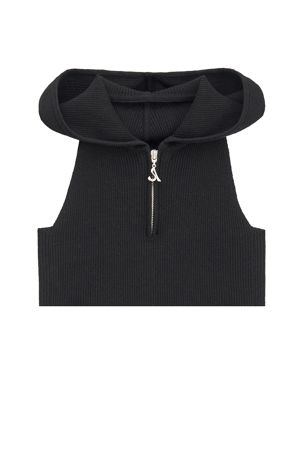 LACE-UP HALTER HOODED KNIT SLEEVELESS (BLACK)