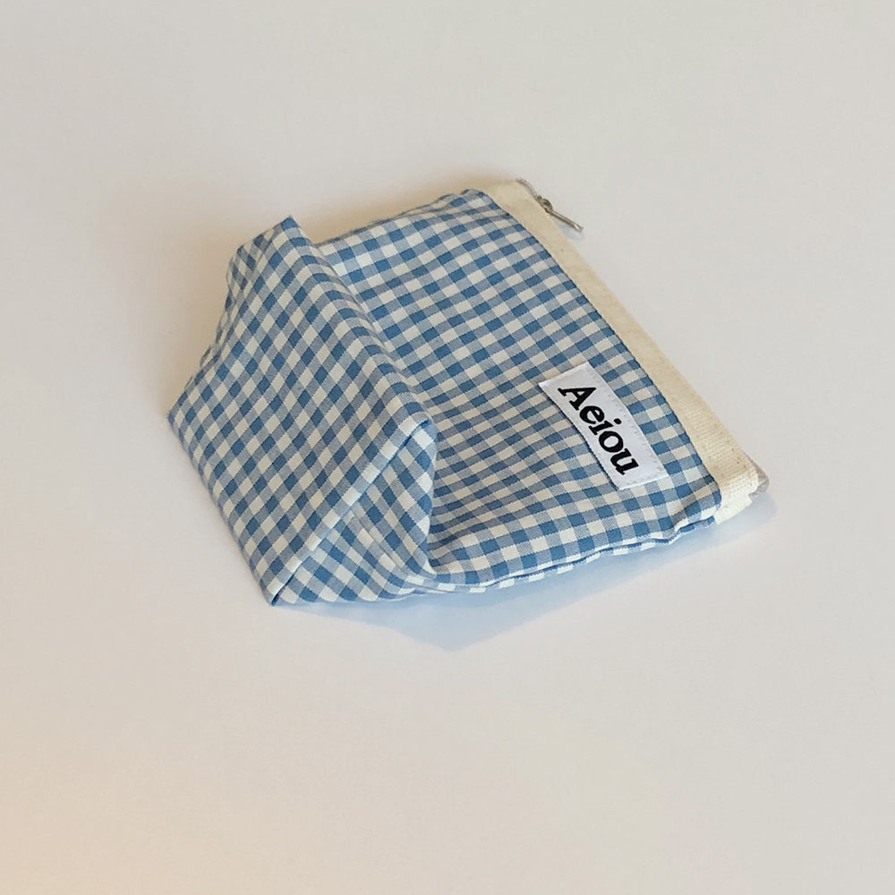 Aeiou Basic Pouch (M size) Baby Blue Check