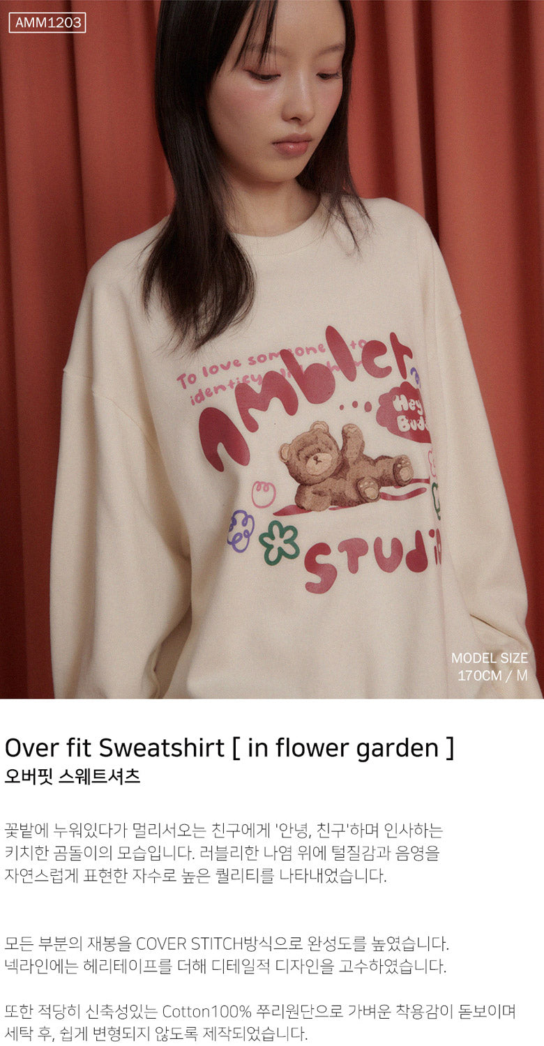 AMBLER 男女共用 in flower garden オーバーフィット マンツーマンTシャツ AMM1203