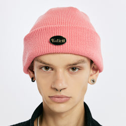 BADGE KNIT BEANIE PINK