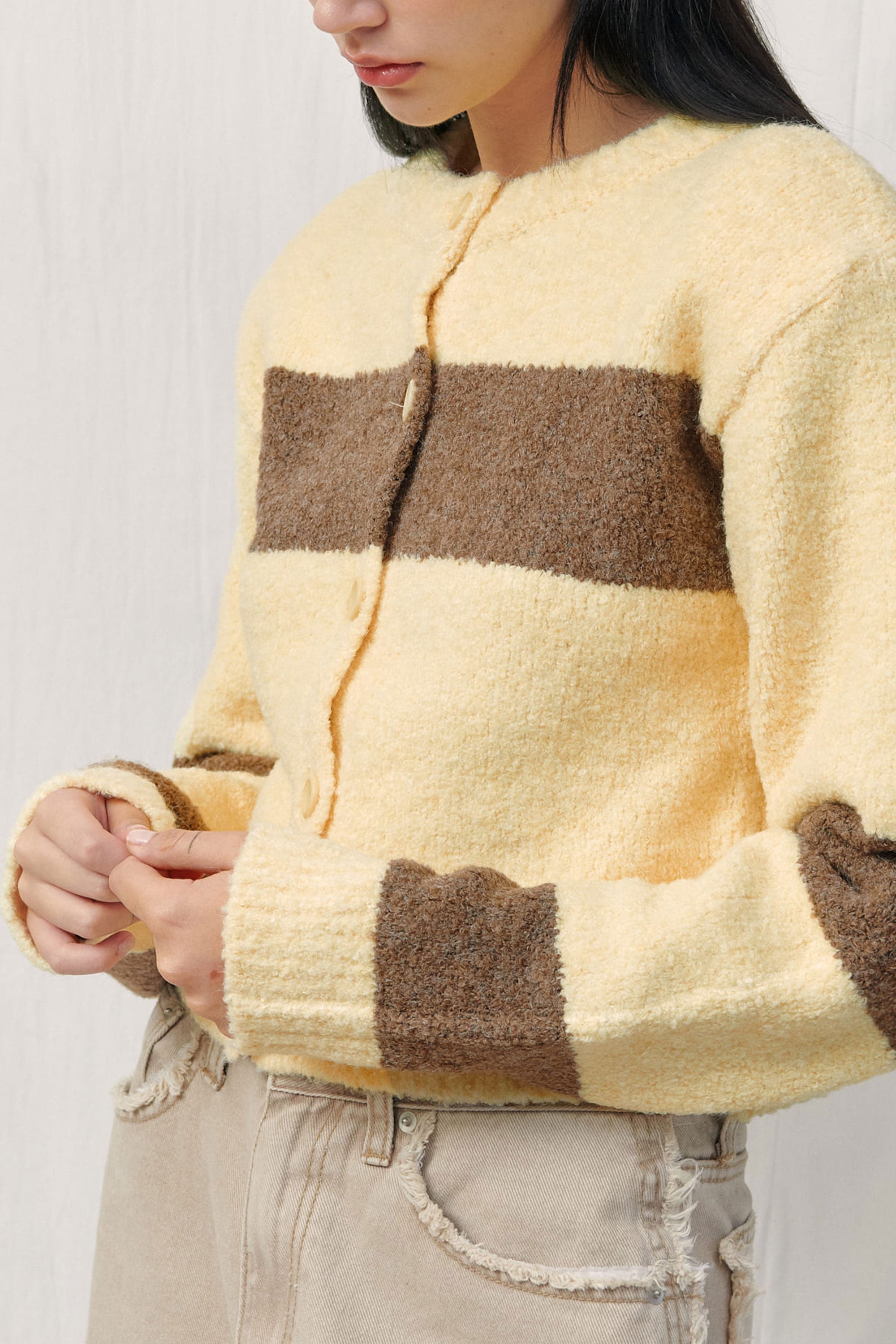 ALPACA BOOKLE KNIT CARDIGAN / YELLOW