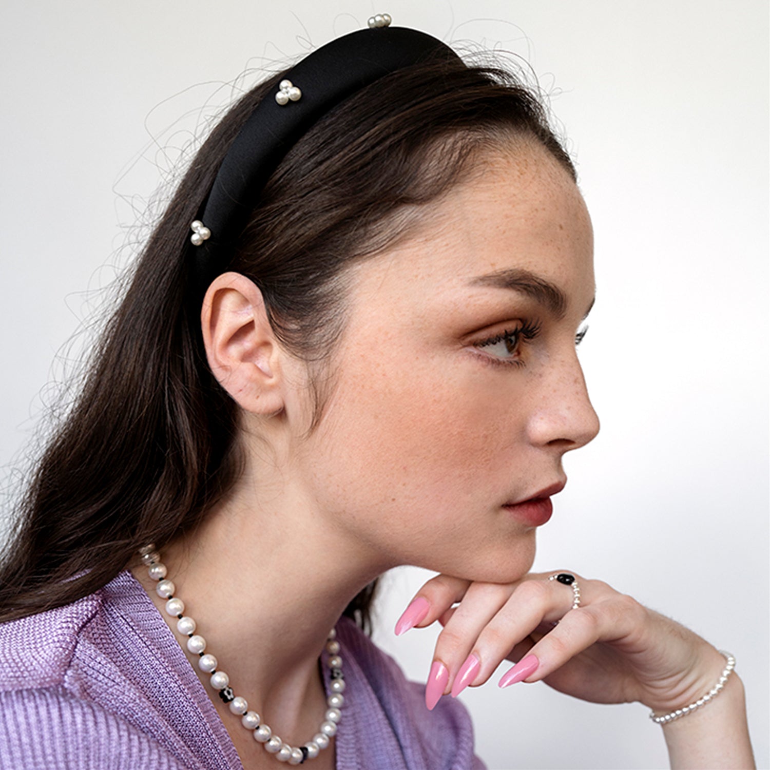 Black pearl satin hairband