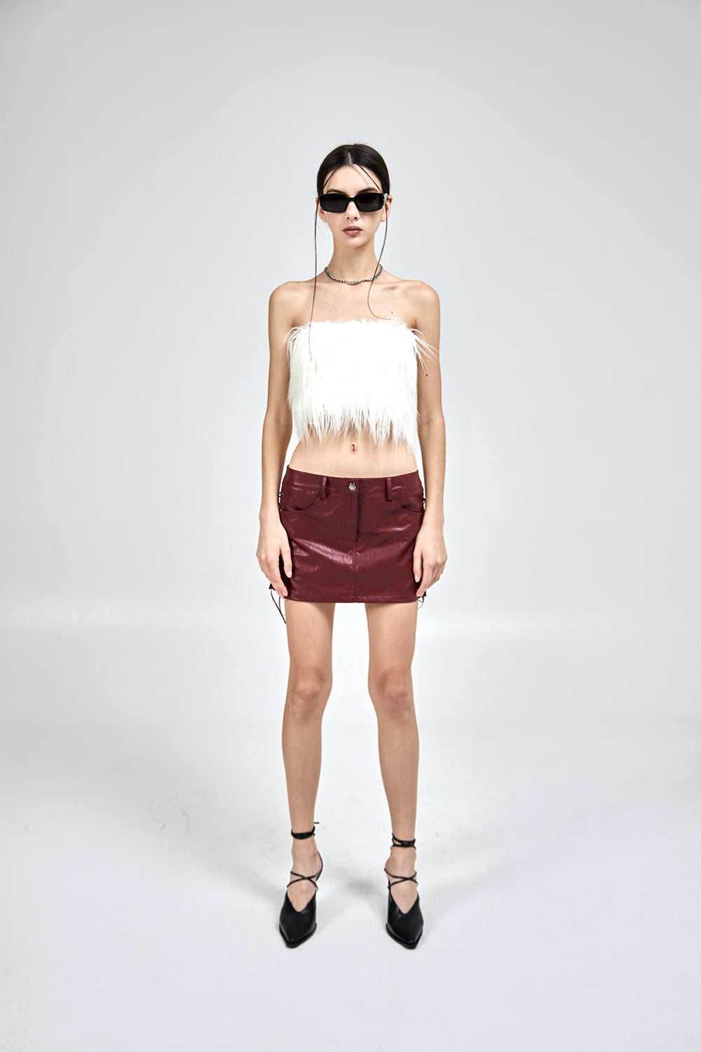 LOW WAIST LEATHER SKIRT [RED]