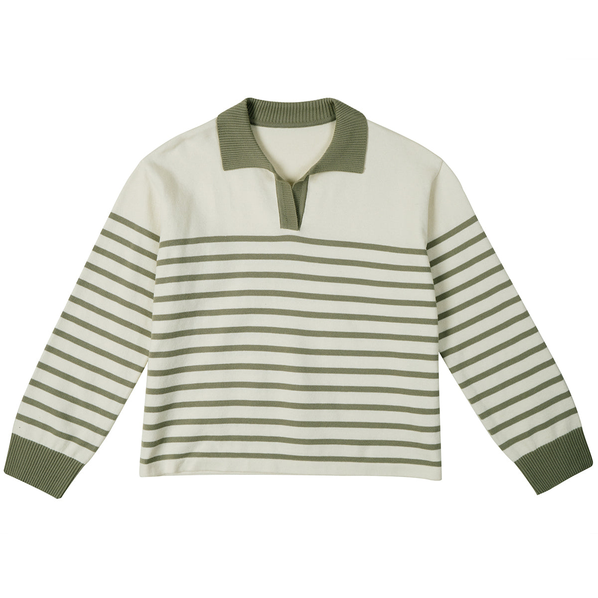 ストライプカラーニット / STRIPE COLLAR KNIT_OLIVE