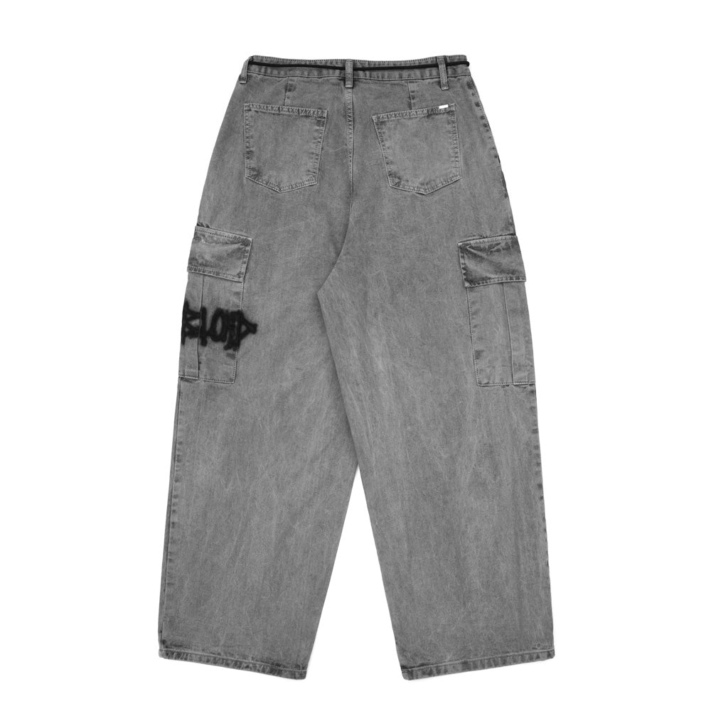 BBD Graffiti Logo Wide Denim Cargo Pants (Gray)