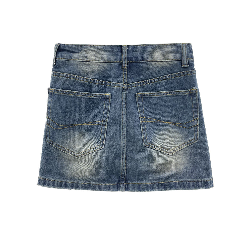 Hidden button denim mini skirts (2 Color)